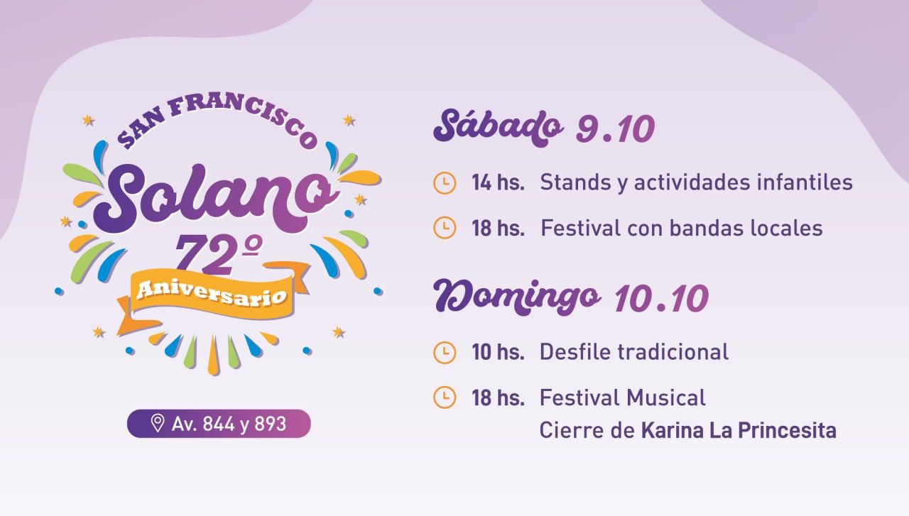CONVOCATORIA A LOS FESTEJOS POR EL 72º ANIVERSARIO DE SOLANO