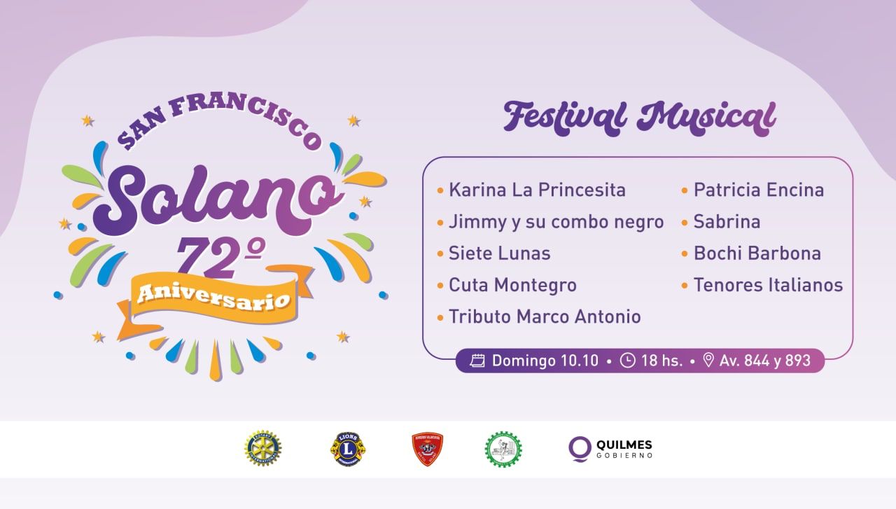 CONVOCATORIA A LOS FESTEJOS POR EL 72º ANIVERSARIO DE SOLANO
