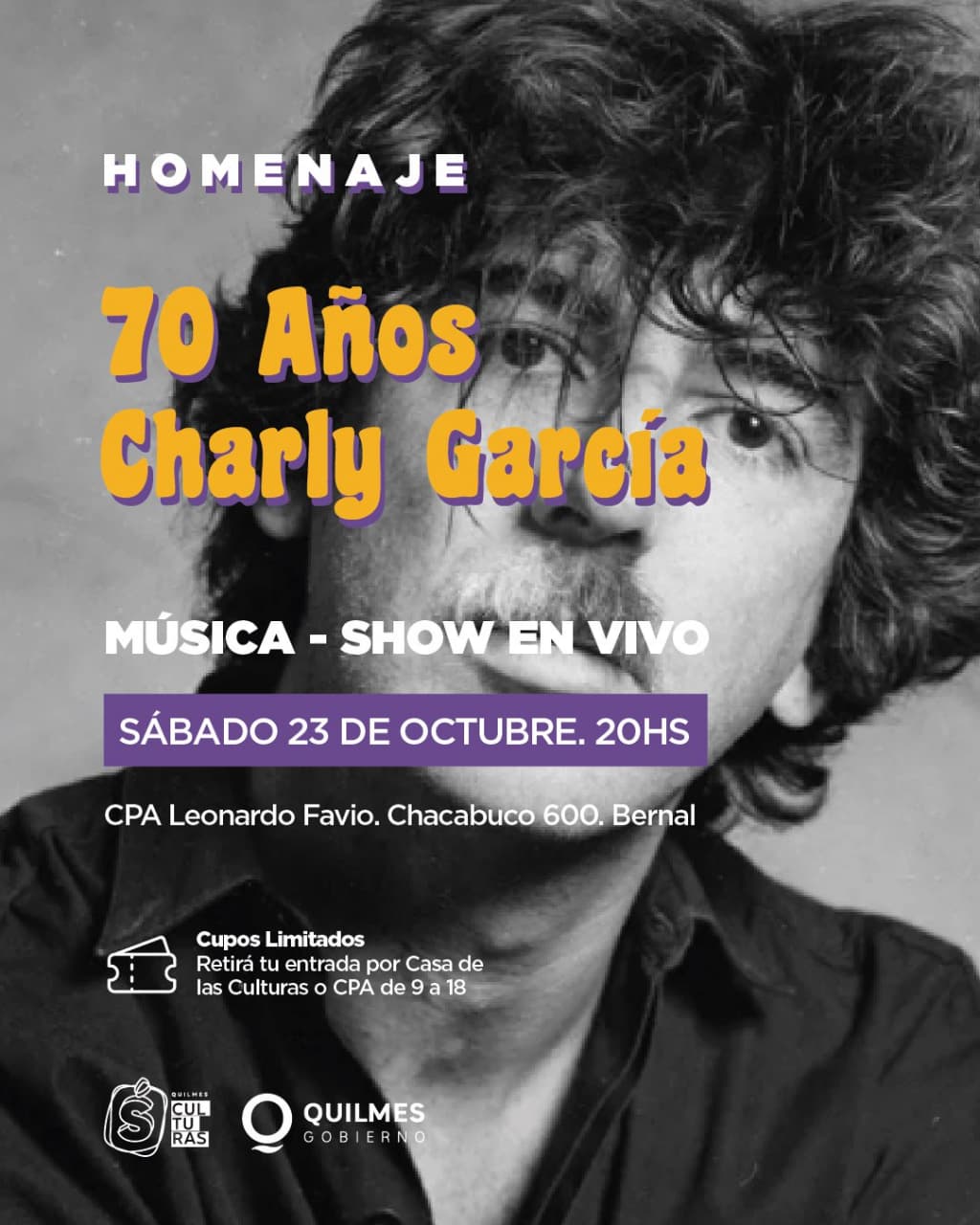 EL MUNICIPIO DE QUILMES INVITA AL HOMENAJE A CHARLY GARCÍA
