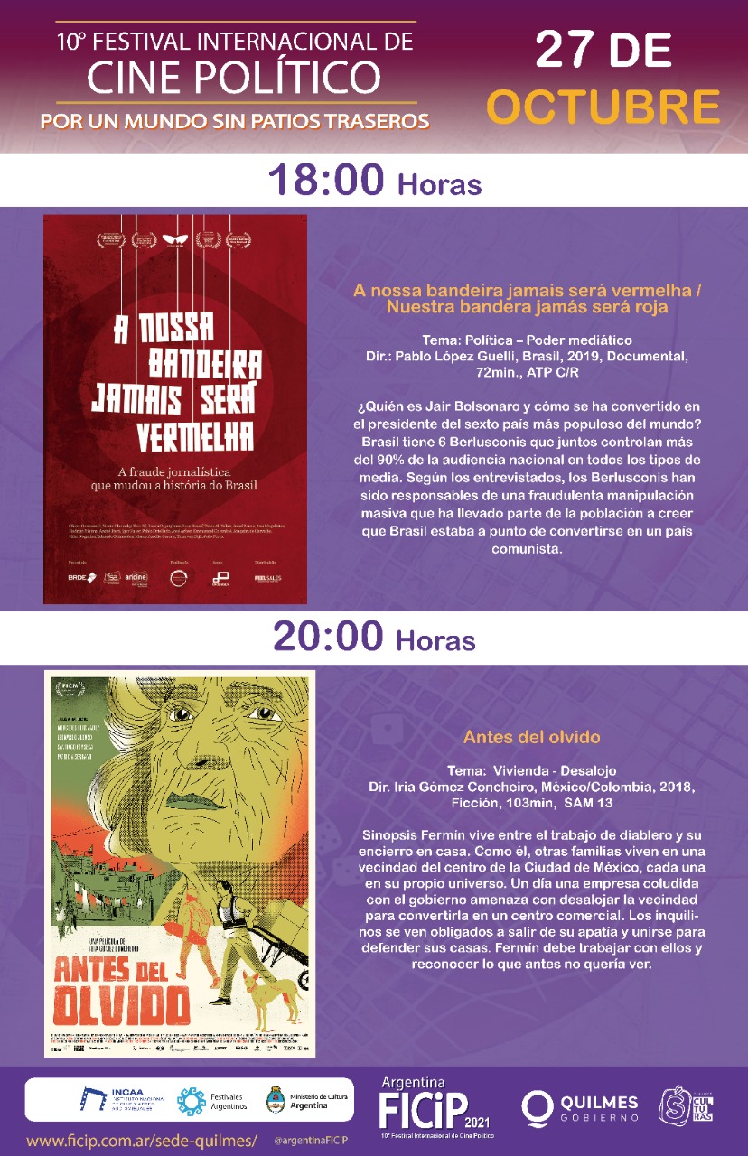 EL ESPACIO INCAA QUILMES ES SUBSEDE DEL 10º FESTIVAL DE CINE POLÍTICO
