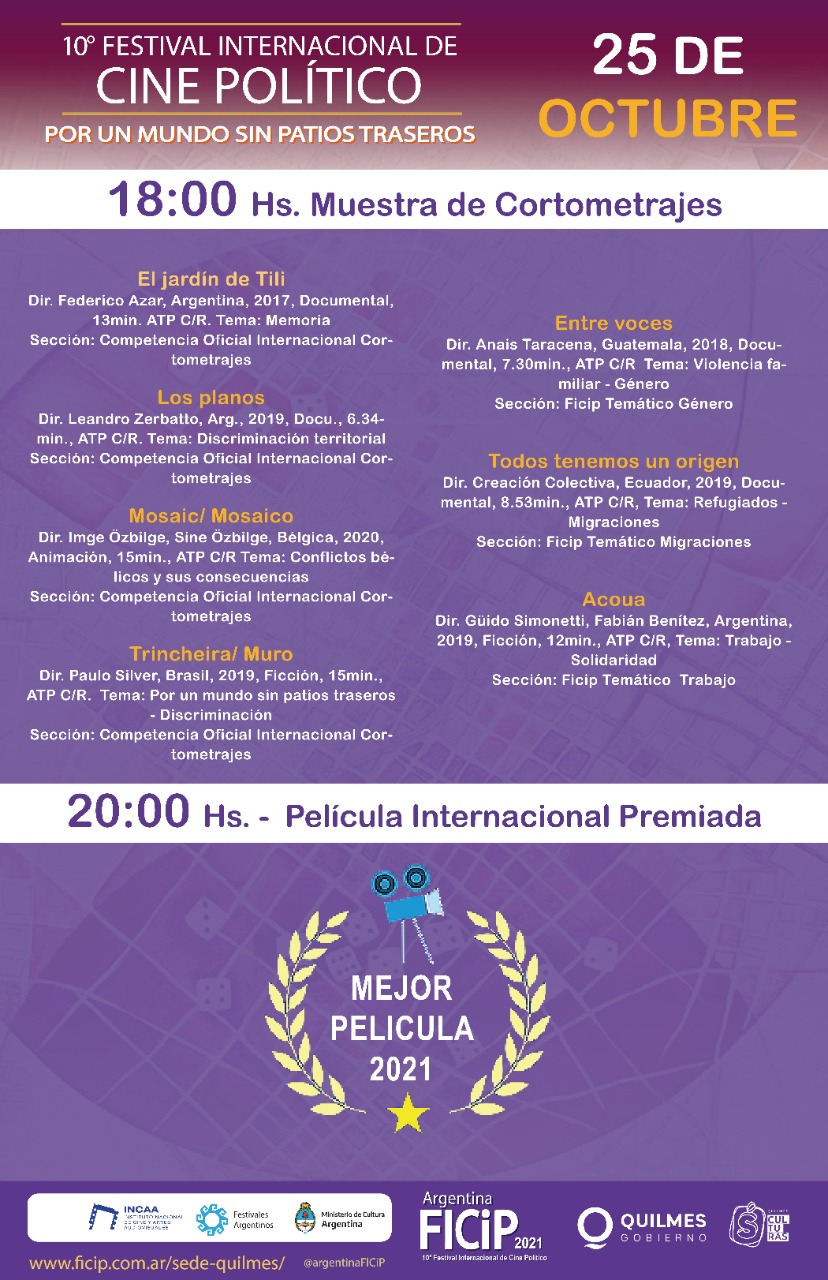 EL ESPACIO INCAA QUILMES ES SUBSEDE DEL 10º FESTIVAL DE CINE POLÍTICO