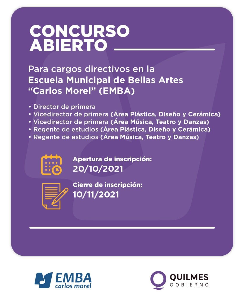 CONCURSO ABIERTO PARA CUBRIR CARGOS DIRECTIVOS EN LA EMBA