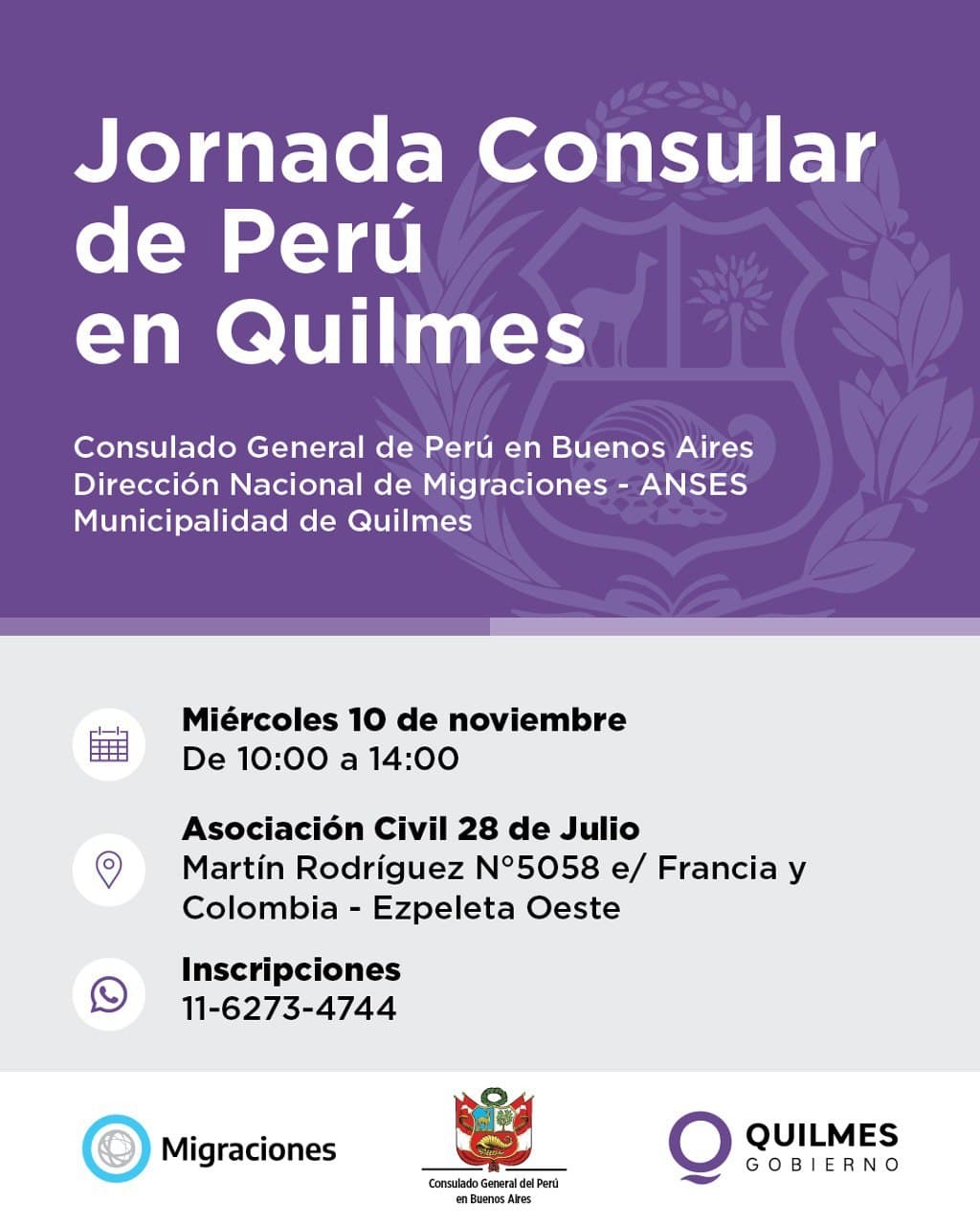 SE LLEVARÁ A CABO UNA JORNADA CONSULAR DE PERÚ EN QUILMES