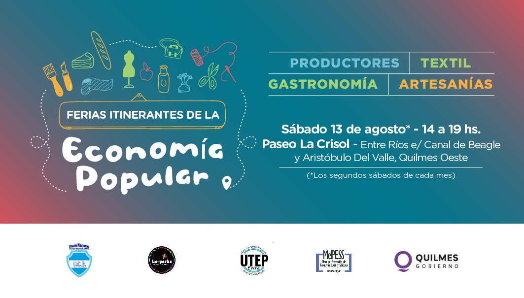 SE VIENE LA PRIMERA FERIA ITINERANTE DE ECONOMÍA POPULAR EN QUILMES