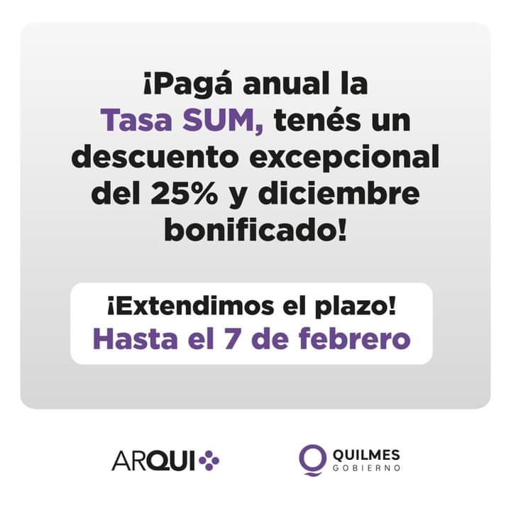 EXTIENDEN HASTA EL 7 DE FEBRERO EL PLAZO PARA ABONAR ANUALMENTE LA TASA SUM