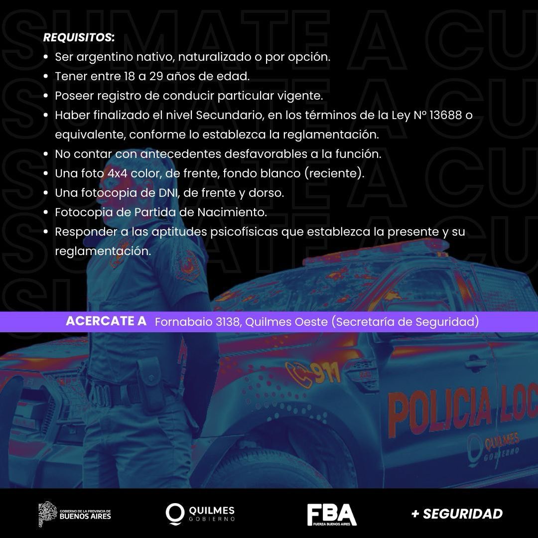 ESTÁ ABIERTA LA INSCRIPCIÓN PARA INTEGRAR LAS FILAS DE LA POLICÍA 