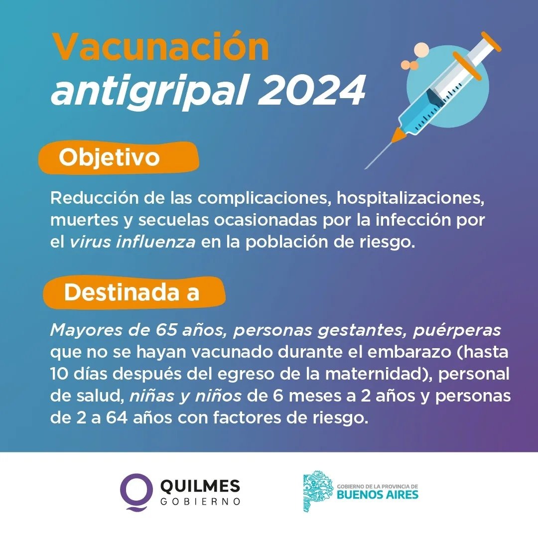 CAMPAÑA DE VACUNACIÓN ANTIGRIPAL 2024 EN LOS CENTROS DE SALUD DE QUILMES