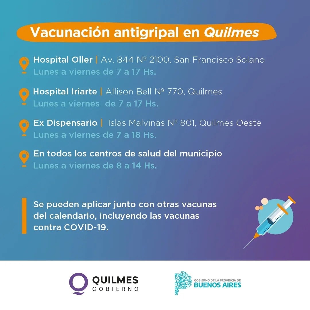 CAMPAÑA DE VACUNACIÓN ANTIGRIPAL 2024 EN LOS CENTROS DE SALUD DE QUILMES
