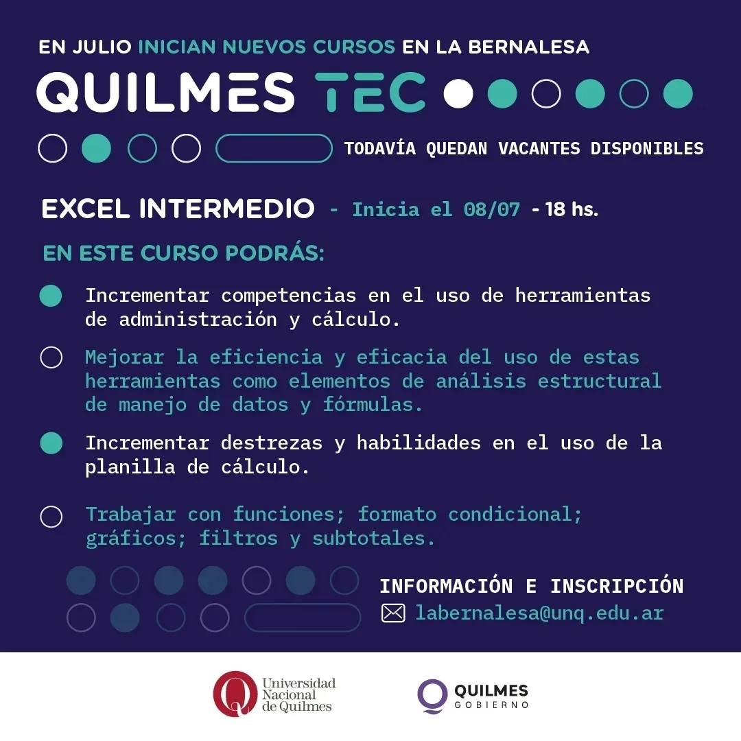 EN JULIO INICIAN LOS NUEVOS CURSOS INTENSIVOS DE QUILMES TEC 