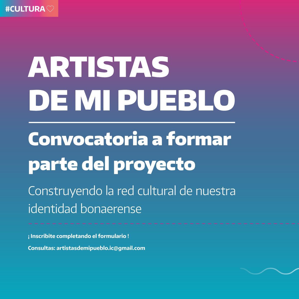 ABRIÓ LA CONVOCATORIA PARA INSCRIBIRSE AL PROYECTO “ARTISTAS DE MI PUEBLO"