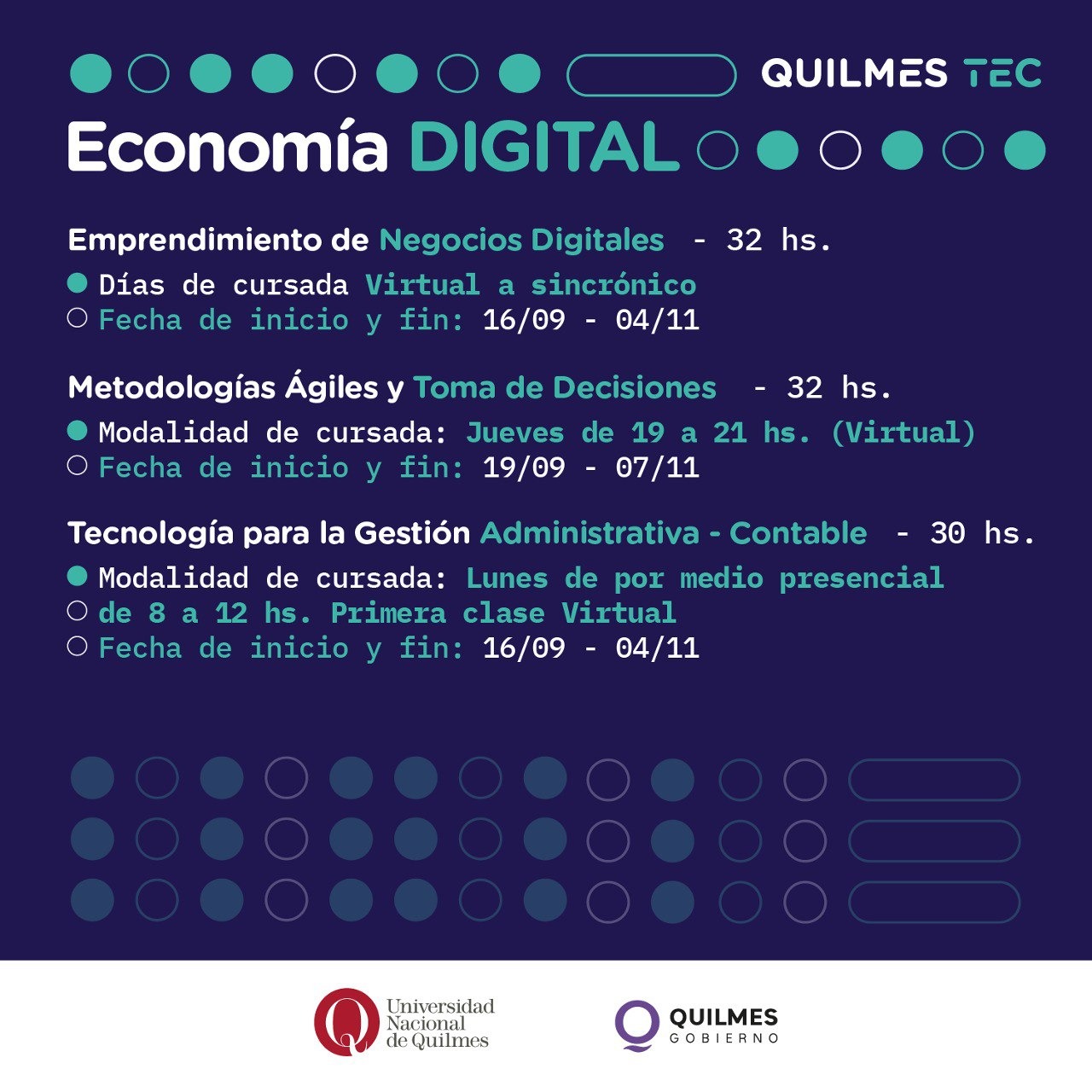 INSCRIPCIONES ABIERTAS PARA CURSOS GRATUITOS EN QUILMES TEC