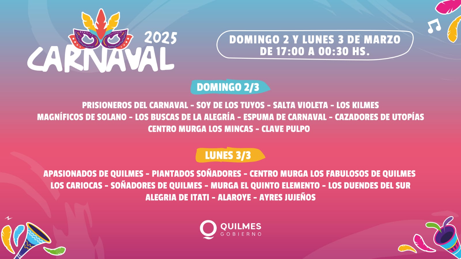 CARNAVALES 2025 EN QUILMES SE PRESENTAN MARAMÁ Y AGARRATE CATALINA