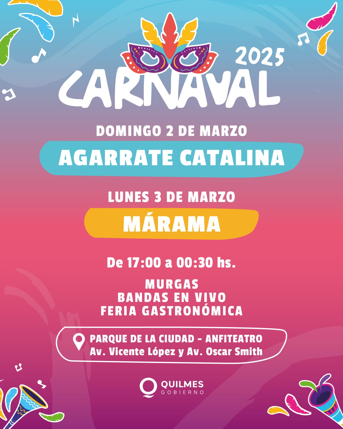 CARNAVALES 2025 EN QUILMES SE PRESENTAN MARAMÁ Y AGARRATE CATALINA