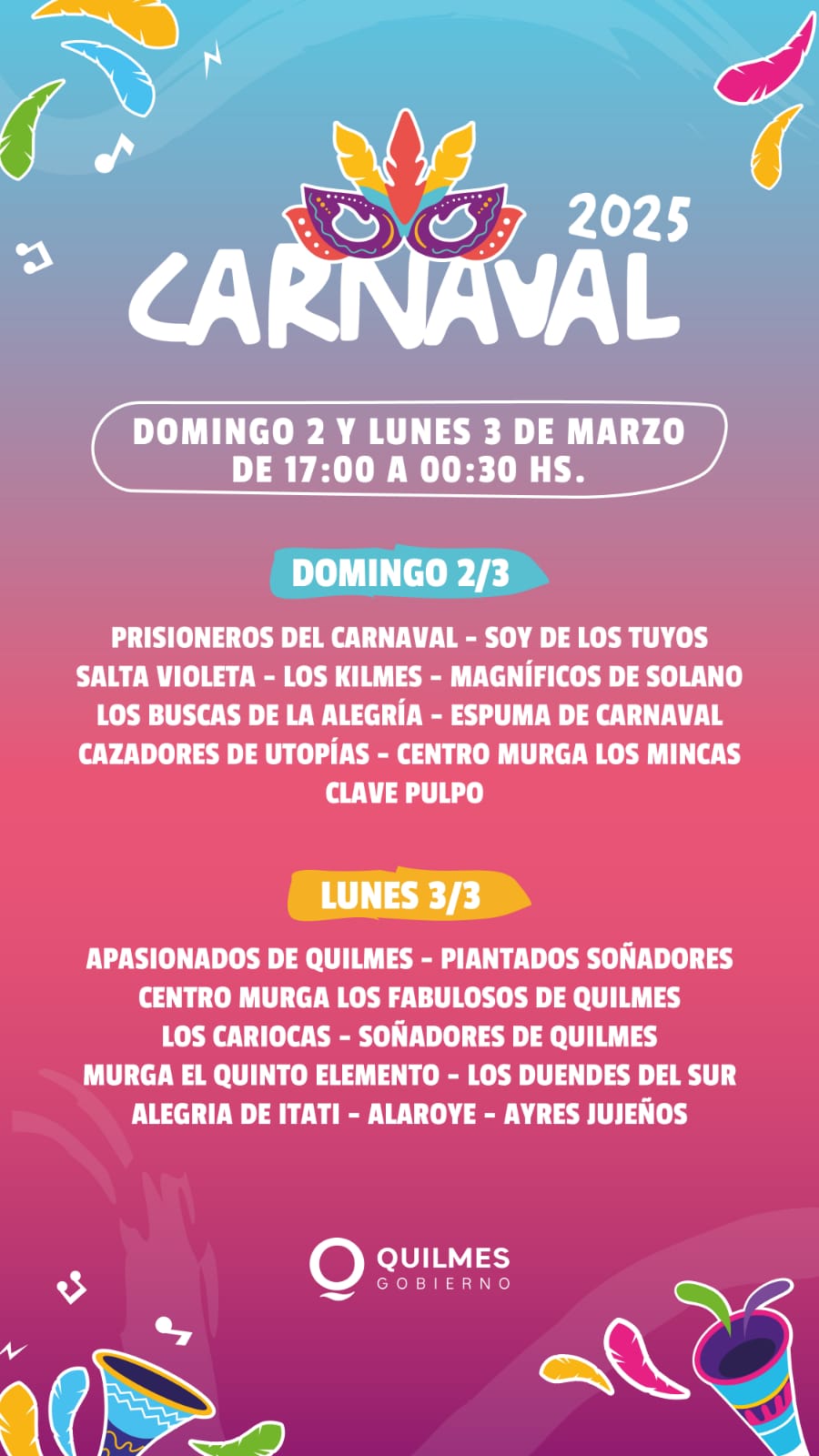 CARNAVALES 2025 EN QUILMES SE PRESENTAN MARAMÁ Y AGARRATE CATALINA
