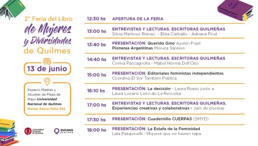 SE VIENE LA 2ª FERIA DEL LIBRO DE MUJERES Y DIVERSIDADES DE QUILMES