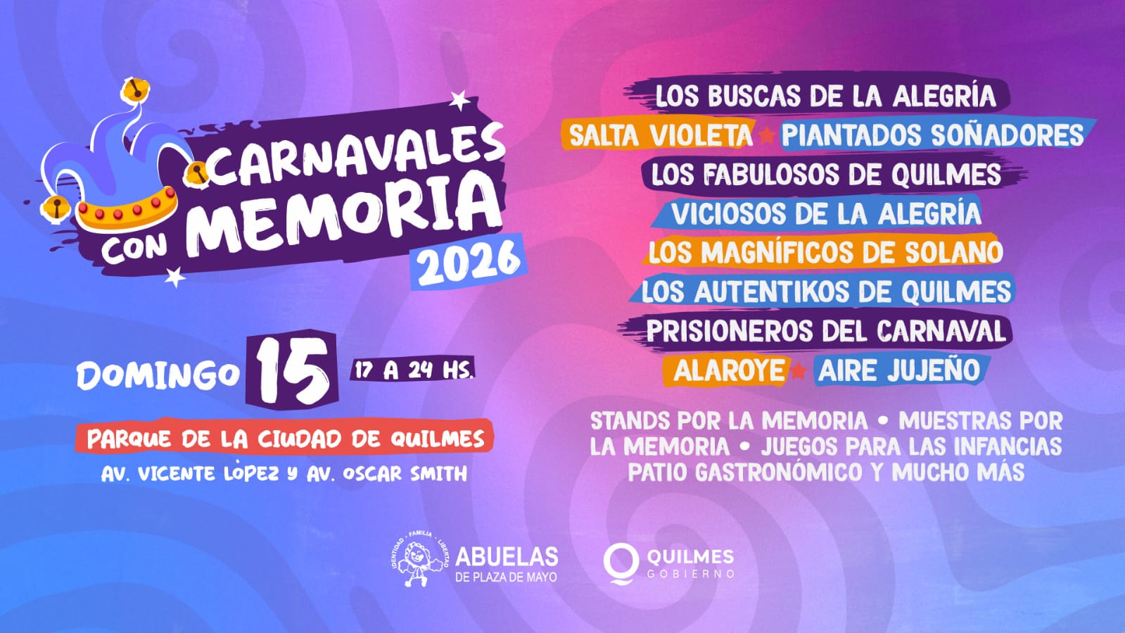 LLEGAN A QUILMES LOS “CARNAVALES CON MEMORIA” CON ENTRADA LIBRE Y GRATUITA