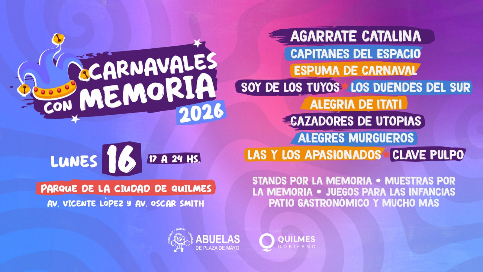 LLEGAN A QUILMES LOS “CARNAVALES CON MEMORIA” CON ENTRADA LIBRE Y GRATUITA