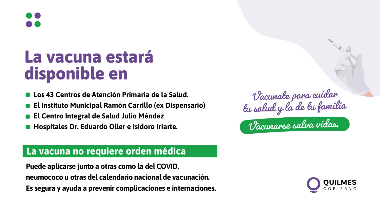 EL MUNICIPIO DE QUILMES INFORMA QUE COMIENZA LA VACUNACIÓN ANTIGRIPAL 2026