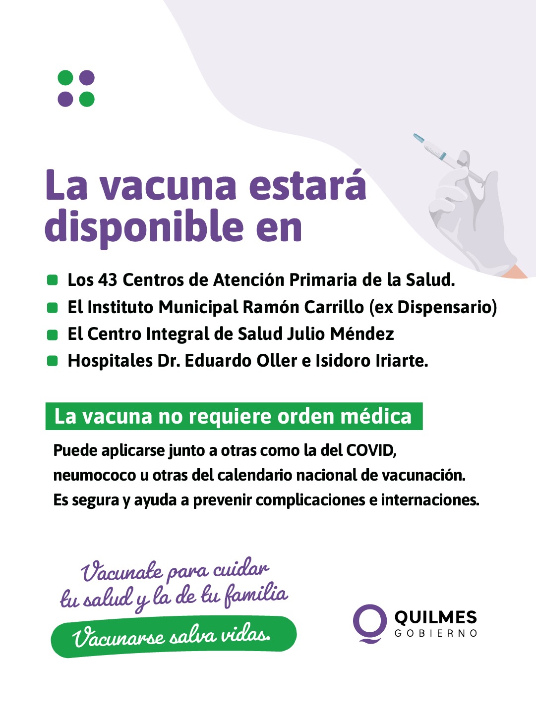 EL MUNICIPIO DE QUILMES INFORMA QUE COMIENZA LA VACUNACIÓN ANTIGRIPAL 2026