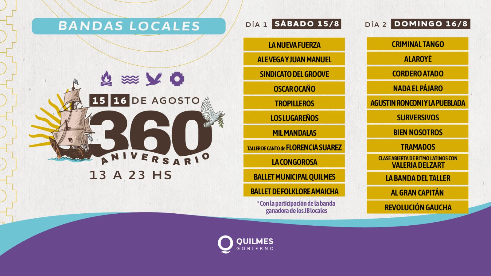 QUILMES FESTEJA SU 360º ANIVERSARIO CON SHOWS MUSICALES Y ARTISTAS LOCALES